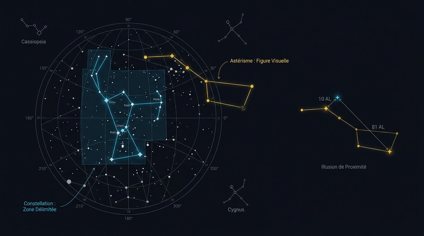 Cartographie stellaire montrant les limites des constellations