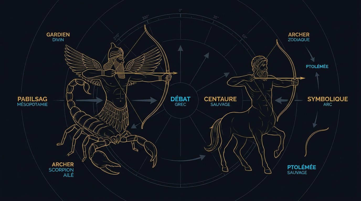 Évolution visuelle de la constellation du Sagittaire de la Mésopotamie à la Grèce antique